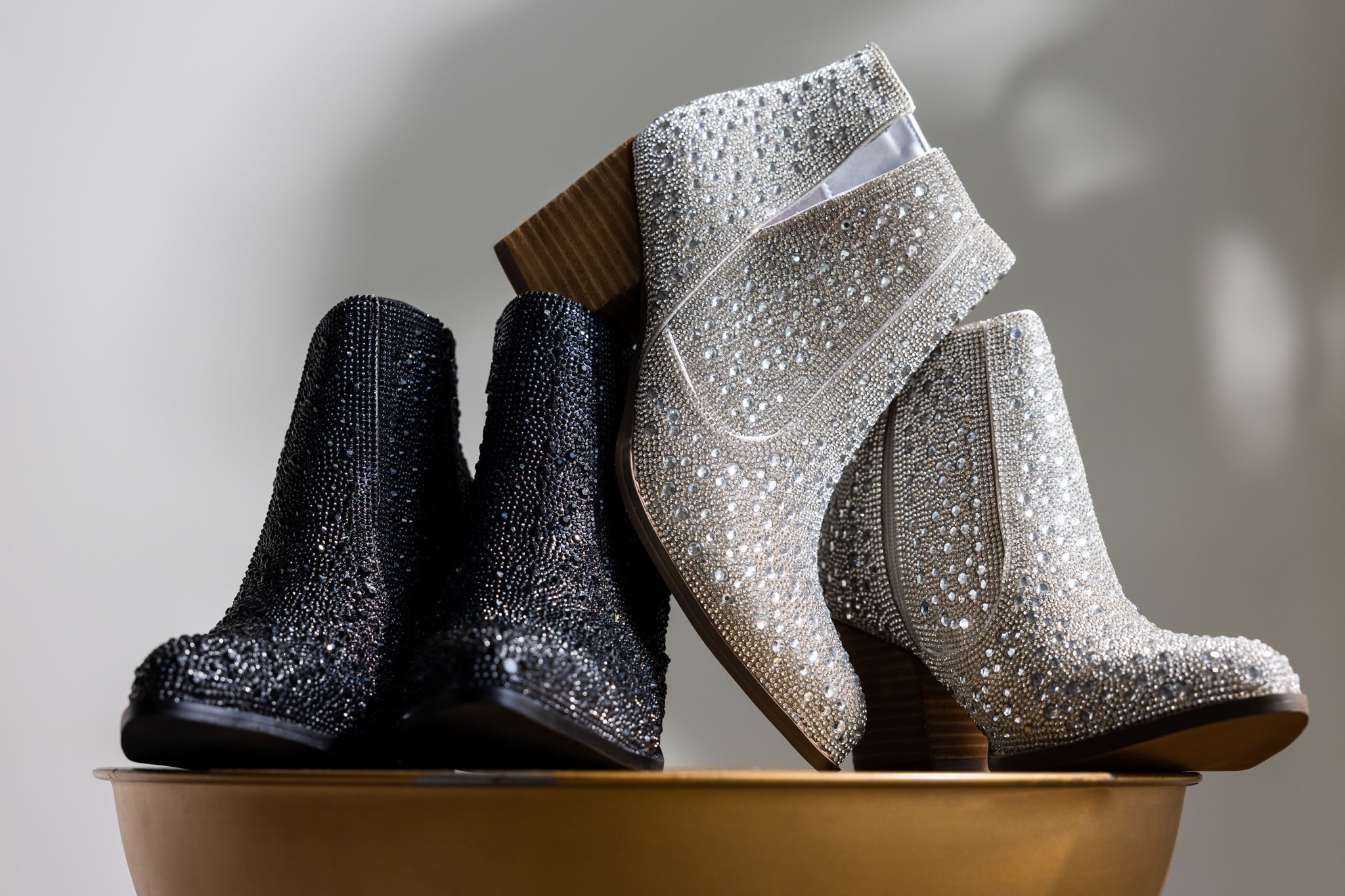 Shine Star Rhinestone Bootie Silver With Zipper Closure Naughty Monkey